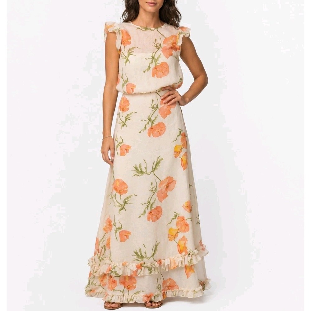 1970s 70s Vintage Dessy Creations Illusion Bodice Maxi Dress Poppy Floral #14 - Picture 16 of 16